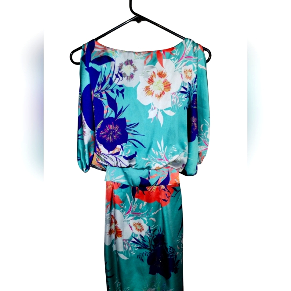 Bisou Bisou Floral Belted Dress raglan open shoulder slit sleeves